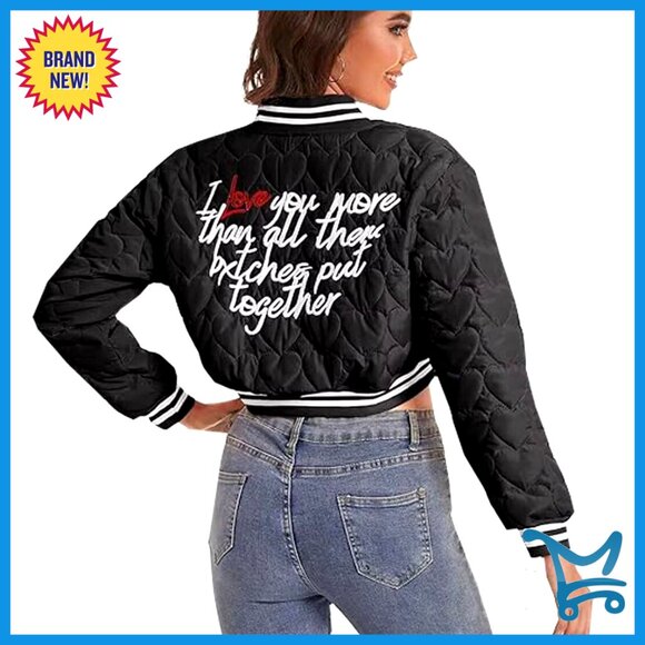 Cropped Bomber Jacket Quilted Varsity Style Lightweight Casual Coat